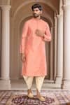 Buy Arihant Rai Sinha Peach Brocade, Silk Leaf Motif Kurta Set With Patiala Pant at Aza Fashions Buy_Arihant Rai Sinha_Peach Brocade, Silk Leaf Motif Kurta Set With Patiala Pant_at_Aza_Fashions