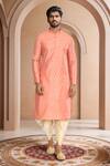 Arihant Rai Sinha Peach Brocade, Silk Leaf Motif Kurta Set With Patiala Pant at Aza Fashions Arihant Rai Sinha_Peach Brocade, Silk Leaf Motif Kurta Set With Patiala Pant_at_Aza_Fashions