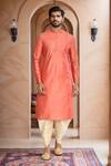 Buy_Arihant Rai Sinha_Peach Kurta Brocade, Patiala Pant Art Silk Abstract Woven Motif And Set_Online_at_Aza_Fashions