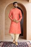 Buy_Arihant Rai Sinha_Peach Kurta Brocade, Patiala Pant Art Silk Abstract Woven Motif And Set_at_Aza_Fashions