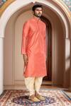 Buy_Arihant Rai Sinha_Peach Kurta Brocade, Patiala Pant Art Silk Abstract Woven Motif And Set