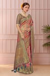 Buy Naintara Bajaj Pink Silk, Brocade Embroidery V-neck Floral Mughal Woven Saree And Blouse Set Online at Aza Fashions Buy_Naintara Bajaj_Pink Silk, Brocade Embroidery V-neck Floral Mughal Woven Saree And Blouse Set _Online_at_Aza_Fashions