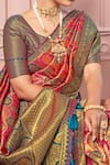 Buy Naintara Bajaj Pink Silk, Brocade Embroidery V-neck Floral Mughal Woven Saree And Blouse Set Buy_Naintara Bajaj_Pink Silk, Brocade Embroidery V-neck Floral Mughal Woven Saree And Blouse Set