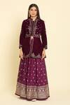 Naintara Bajaj Purple Silk, Velvet, Net Sequins, Zari Paisley Embroidered Peplum Lehenga Set Online at Aza Fashions Naintara Bajaj_Purple Silk, Velvet, Net Sequins, Zari Paisley Embroidered Peplum Lehenga Set_Online_at_Aza_Fashions