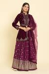 Shop Naintara Bajaj Purple Silk, Velvet, Net Sequins, Zari Paisley Embroidered Peplum Lehenga Set at Aza Fashions Shop_Naintara Bajaj_Purple Silk, Velvet, Net Sequins, Zari Paisley Embroidered Peplum Lehenga Set_at_Aza_Fashions
