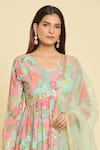 Samyukta Singhania_Multi Color Georgette, Net, Satin, Multicolor Botanical Print Anarkali Set _Online_at_Aza_Fashions