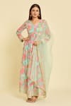 Buy_Samyukta Singhania_Multi Color Georgette, Net, Satin, Multicolor Botanical Print Anarkali Set _at_Aza_Fashions