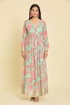 Shop_Samyukta Singhania_Multi Color Georgette, Net, Satin, Multicolor Botanical Print Anarkali Set _Online_at_Aza_Fashions