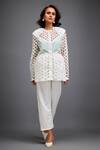 Deepika Arora White Ponte Rama Geometric Collar Pattern Sheer Jacket And Pant Set Online at Aza Fashions Deepika Arora_White Ponte Rama Geometric Collar Pattern Sheer Jacket And Pant Set_Online_at_Aza_Fashions