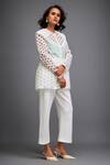 Buy Deepika Arora White Ponte Rama Geometric Collar Pattern Sheer Jacket And Pant Set Online at Aza Fashions Buy_Deepika Arora_White Ponte Rama Geometric Collar Pattern Sheer Jacket And Pant Set_Online_at_Aza_Fashions