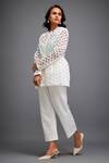 Shop Deepika Arora White Ponte Rama Geometric Collar Pattern Sheer Jacket And Pant Set Online at Aza Fashions Shop_Deepika Arora_White Ponte Rama Geometric Collar Pattern Sheer Jacket And Pant Set_Online_at_Aza_Fashions
