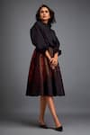 Deepika Arora_Black Velvet Embroidery 3d Geometric Applique Skirt _at_Aza_Fashions