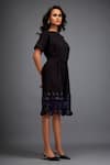 Shop Deepika Arora Black Polyester Applique Boat Neck Leather Embroidered Dress Online at Aza Fashions Shop_Deepika Arora_Black Polyester Applique Boat Neck Leather Embroidered Dress _Online_at_Aza_Fashions