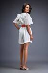 Shop_Deepika Arora_White Ponte Rama Leather Applique V Placement Embroidered Playsuit With Belt _at_Aza_Fashions