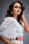 Shop_Deepika Arora_White Ponte Rama Leather Applique V Placement Embroidered Playsuit With Belt _Online_at_Aza_Fashions