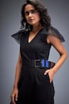 Buy_Deepika Arora_Black V-neck V Jumpsuit With Sheer Sleeves _Online_at_Aza_Fashions