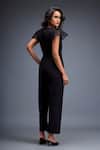 Shop_Deepika Arora_Black V-neck V Jumpsuit With Sheer Sleeves _at_Aza_Fashions