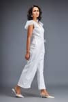 Shop_Deepika Arora_White Ponte Rama Plain V Neck Panelled Jumpsuit _Online_at_Aza_Fashions
