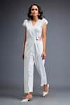 Buy_Deepika Arora_White Ponte Rama Plain V Neck Panelled Jumpsuit _at_Aza_Fashions