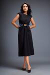 Buy Deepika Arora Black Round Neck Gathered Waist Midi Dress at Aza Fashions Buy_Deepika Arora_Black Round Neck Gathered Waist Midi Dress _at_Aza_Fashions
