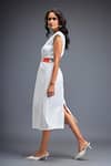 Deepika Arora White Ponte Rama Plain Round Waist Gathered Dress Online at Aza Fashions Deepika Arora_White Ponte Rama Plain Round Waist Gathered Dress _Online_at_Aza_Fashions