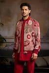 DiyaRajvvir_Maroon Cotton Silk, Banana Crepe, Solid Kurta Set With Embroidered Bomber Jacket _Online_at_Aza_Fashions