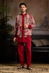 Shop_DiyaRajvvir_Maroon Cotton Silk, Banana Crepe, Solid Kurta Set With Embroidered Bomber Jacket _at_Aza_Fashions