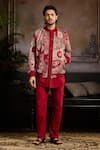 Buy_DiyaRajvvir_Maroon Cotton Silk, Banana Crepe, Solid Kurta Set With Embroidered Bomber Jacket _at_Aza_Fashions