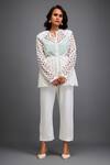 Buy Deepika Arora White Ponte Rama Geometric Collar Pattern Sheer Jacket And Pant Set at Aza Fashions Buy_Deepika Arora_White Ponte Rama Geometric Collar Pattern Sheer Jacket And Pant Set_at_Aza_Fashions