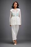 Buy Deepika Arora White Polyester Cut Work Collared Geometric Sheer Jacket at Aza Fashions Buy_Deepika Arora_White Polyester Cut Work Collared Geometric Sheer Jacket_at_Aza_Fashions