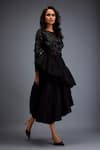 Deepika Arora_Black Twill Beads, Stones Round Neck Swarovski Embroidered Top And Ruffled Skirt _Online_at_Aza_Fashions