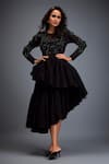 Shop_Deepika Arora_Black Twill Beads, Stones Round Neck Swarovski Embroidered Top And Ruffled Skirt _Online_at_Aza_Fashions
