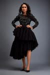 Buy_Deepika Arora_Black Twill Beads, Stones Round Neck Swarovski Embroidered Top And Ruffled Skirt _at_Aza_Fashions