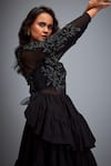 Buy_Deepika Arora_Black Twill Beads, Stones Round Neck Swarovski Embroidered Top And Ruffled Skirt 