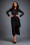 Buy_Deepika Arora_Black Tafetta Swarovski, Bead Round Embroidered Top And Ruched Skirt Set _at_Aza_Fashions