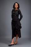 Buy_Deepika Arora_Black Tafetta Swarovski, Bead Round Embroidered Top And Ruched Skirt Set _Online_at_Aza_Fashions