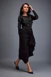 Shop_Deepika Arora_Black Tafetta Swarovski, Bead Round Embroidered Top And Ruched Skirt Set _Online_at_Aza_Fashions