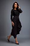Deepika Arora_Black Tafetta Swarovski, Bead Round Embroidered Top And Ruched Skirt Set _at_Aza_Fashions