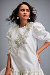 Buy Deepika Arora White Tafetta Swarovski Round Embroidered Tiered Hem Dress Online at Aza Fashions Buy_Deepika Arora_White Tafetta Swarovski Round Embroidered Tiered Hem Dress _Online_at_Aza_Fashions