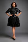 Buy Deepika Arora Black Net Sequins, Buckles High Neck Floral Applique Layered Dress at Aza Fashions Buy_Deepika Arora_Black Net Sequins, Buckles High Neck Floral Applique Layered Dress _at_Aza_Fashions