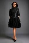 Buy Deepika Arora Black Net Sequins, Buckles High Neck Floral Applique Layered Dress Online at Aza Fashions Buy_Deepika Arora_Black Net Sequins, Buckles High Neck Floral Applique Layered Dress _Online_at_Aza_Fashions