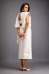 Shop_Deepika Arora_White Taffeta Applique, Embroidery Open Neck Floral Jacket And Ruched Skirt Set _at_Aza_Fashions