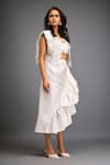 Buy_Deepika Arora_White Taffeta Applique, Embroidery Open Neck Floral Jacket And Ruched Skirt Set _Online_at_Aza_Fashions