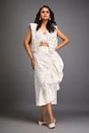 Buy_Deepika Arora_White Taffeta Applique, Embroidery Open Neck Floral Jacket And Ruched Skirt Set _at_Aza_Fashions