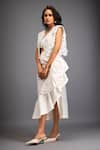 Deepika Arora_White Taffeta Applique, Embroidery Open Neck Floral Jacket And Ruched Skirt Set _at_Aza_Fashions