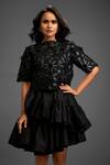 Deepika Arora Black Taffeta Floral Closed Applique Top With Ruffled Skirt Online at Aza Fashions Deepika Arora_Black Taffeta Floral Closed Applique Top With Ruffled Skirt _Online_at_Aza_Fashions