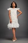 Buy_Deepika Arora_White Net Applique Floral Closed Ruffle Dress _at_Aza_Fashions