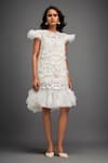 Buy_Deepika Arora_White Net Applique Floral Closed Ruffle Dress _Online_at_Aza_Fashions