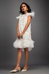 Shop_Deepika Arora_White Net Applique Floral Closed Ruffle Dress _Online_at_Aza_Fashions