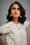 Deepika Arora_White Net Applique Floral Closed Ruffle Dress _at_Aza_Fashions